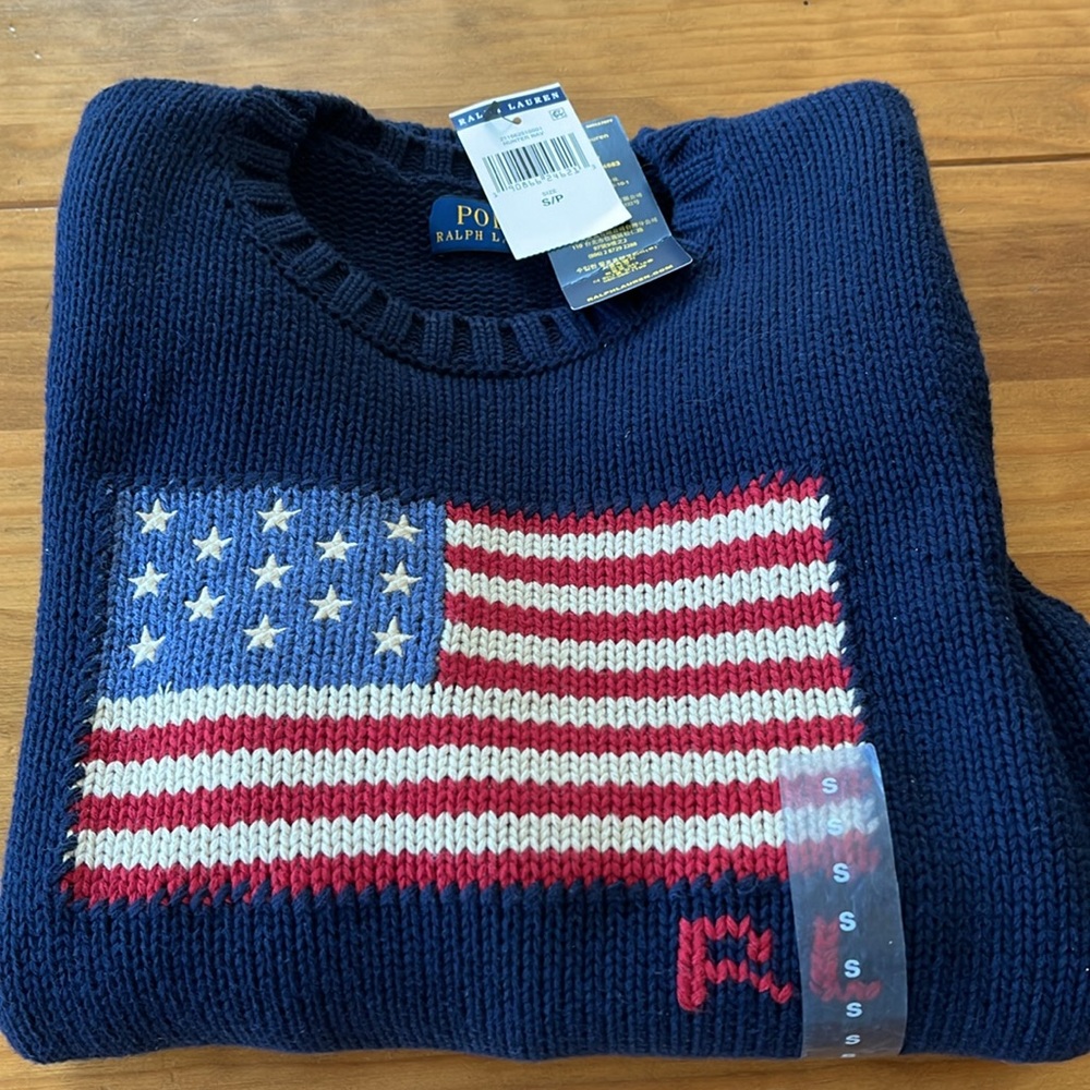 NWT Polo Ralph Lauren American Flag Sweater size Women’s small, 100% cotton